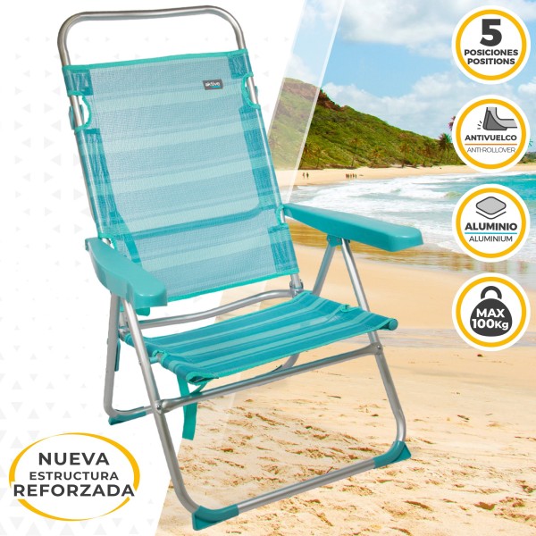 Pacote Poupança 2 cadeiras de praia turquesa 48x57x99 cm | Distria