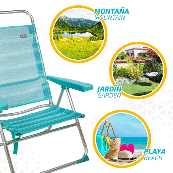 Pacote Poupança 2 cadeiras de praia turquesa 48x57x99 cm | Distria