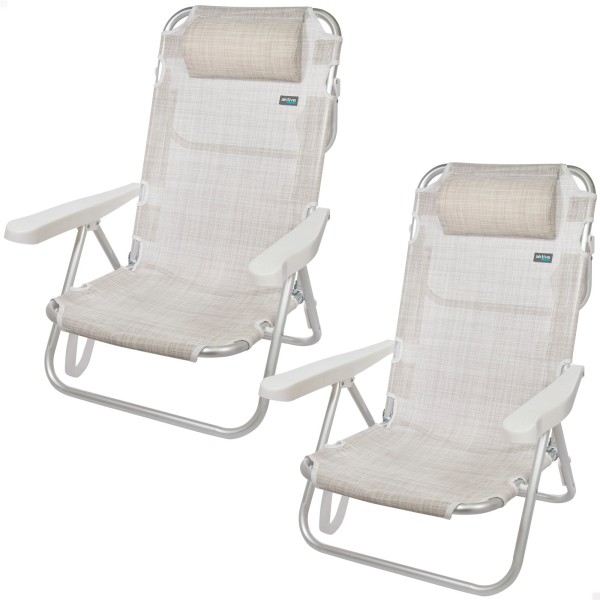 Pack poupança de 2 cadeiras de praia bege 48x46x84 cm | Distrito