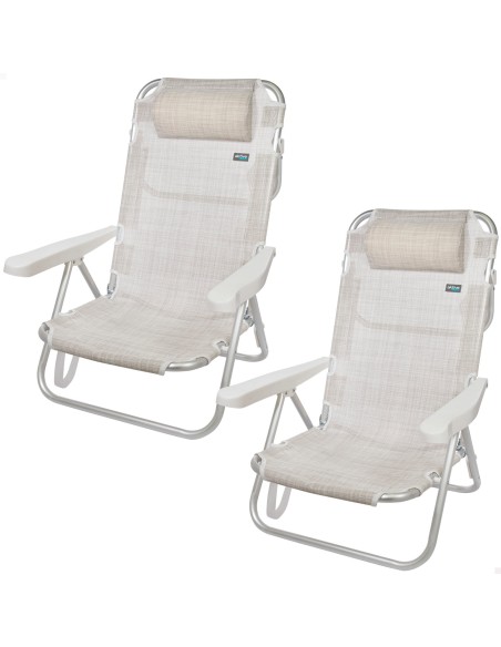 Pack poupança de 2 cadeiras de praia bege 48x46x84 cm | Distrito