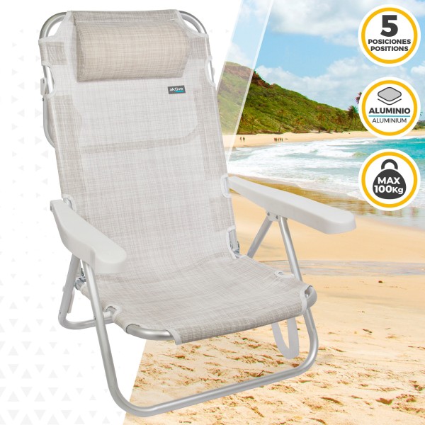 Pack poupança de 2 cadeiras de praia bege 48x46x84 cm | Distrito