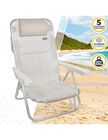 Pack poupança de 2 cadeiras de praia bege 48x46x84 cm | Distrito