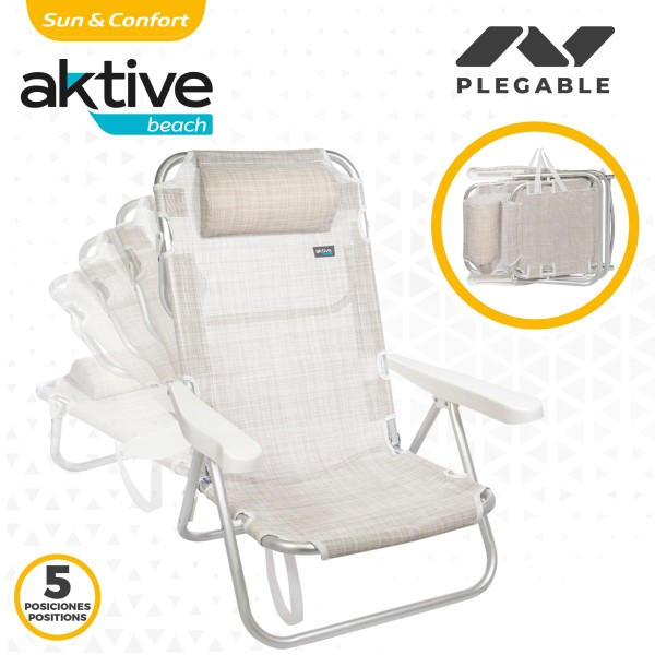 Pack poupança de 2 cadeiras de praia bege 48x46x84 cm | Distrito