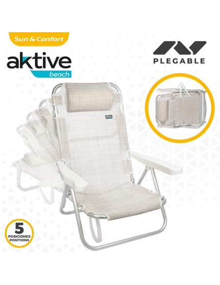 Pack poupança de 2 cadeiras de praia bege 48x46x84 cm | Distrito