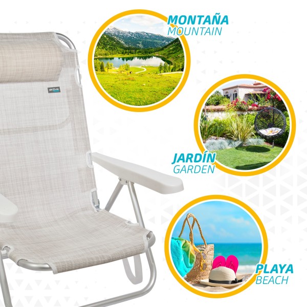 Pack poupança de 2 cadeiras de praia bege 48x46x84 cm | Distrito