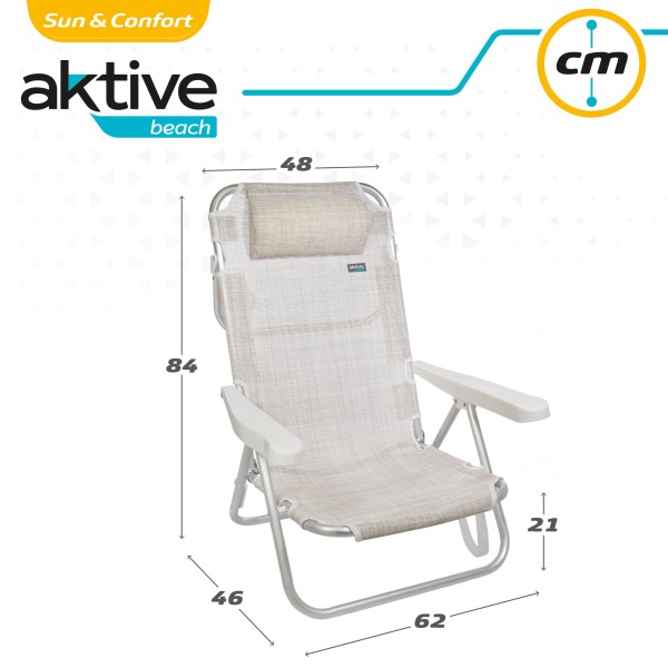 Pack poupança de 2 cadeiras de praia bege 48x46x84 cm | Distrito