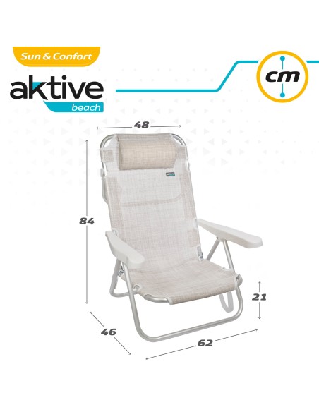 Pack poupança de 2 cadeiras de praia bege 48x46x84 cm | Distrito