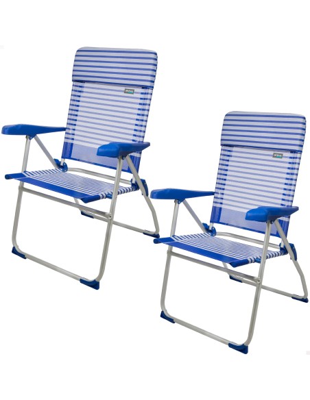 Saving pack 2 cadeiras de praia azuis e brancas 48x62x101 cm | Distria