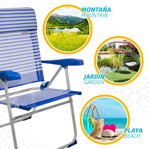 Saving pack 2 cadeiras de praia azuis e brancas 48x62x101 cm | Distria