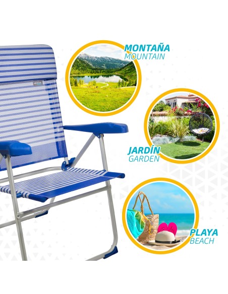 Saving pack 2 cadeiras de praia azuis e brancas 48x62x101 cm | Distria