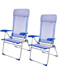Pack poupança 2 cadeiras altas praia azuis e brancas 47x61x118 cm | Distria