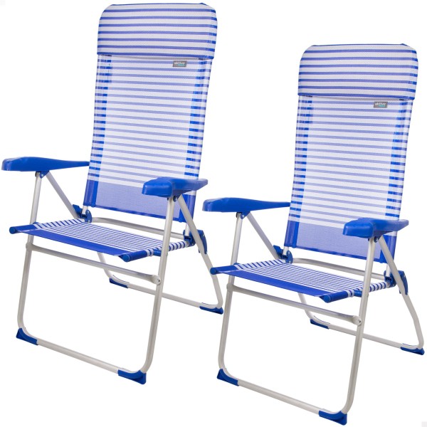 Pack poupança 2 cadeiras altas praia azuis e brancas 47x61x118 cm | Distria