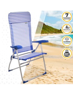 Pack poupança 2 cadeiras altas praia azuis e brancas 47x61x118 cm | Distria 2