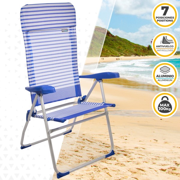 Pack poupança 2 cadeiras altas praia azuis e brancas 47x61x118 cm | Distria