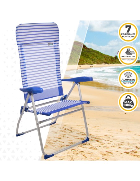 Pack poupança 2 cadeiras altas praia azuis e brancas 47x61x118 cm | Distria