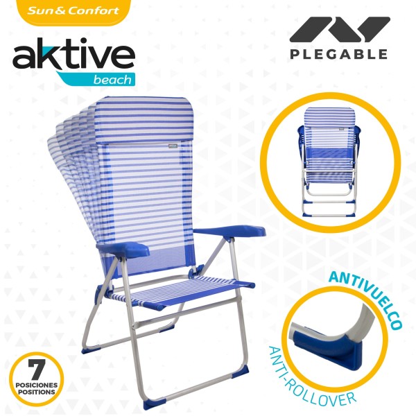 Pack poupança 2 cadeiras altas praia azuis e brancas 47x61x118 cm | Distria