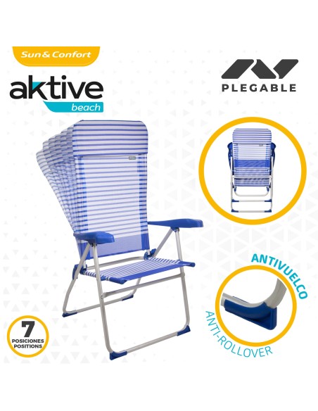 Pack poupança 2 cadeiras altas praia azuis e brancas 47x61x118 cm | Distria