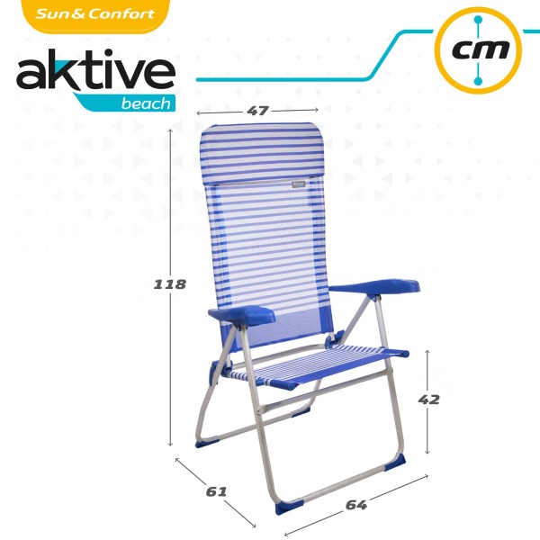 Pack poupança 2 cadeiras altas praia azuis e brancas 47x61x118 cm | Distria