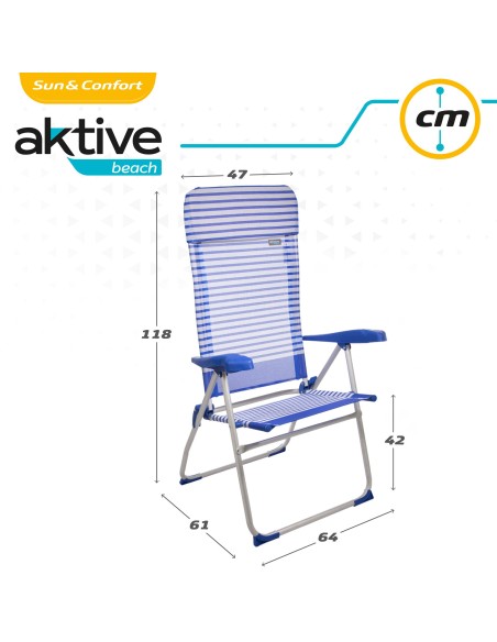 Pack poupança 2 cadeiras altas praia azuis e brancas 47x61x118 cm | Distria