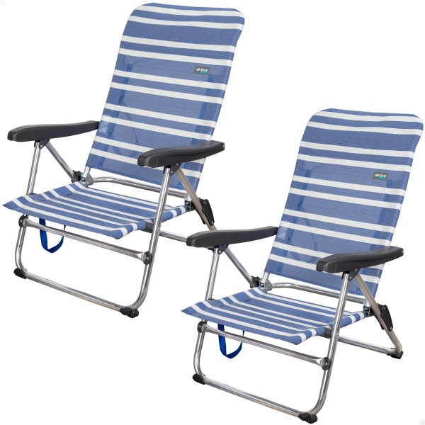 Pack poupança de 2 cadeiras de praia azuis e brancas 47x50x85 cm | Distrito