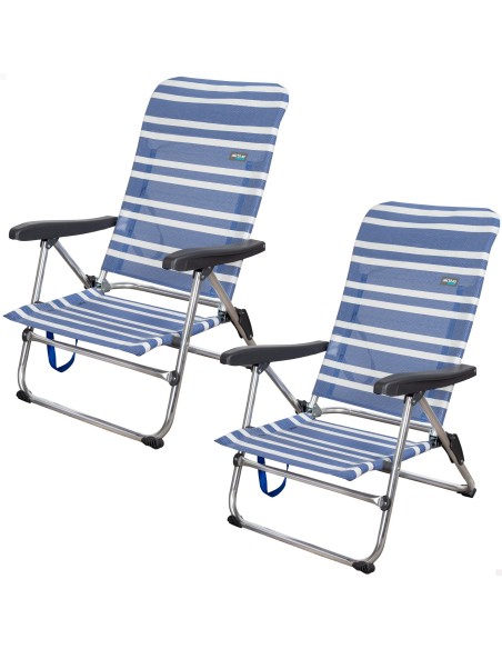 Pack poupança de 2 cadeiras de praia azuis e brancas 47x50x85 cm | Distrito