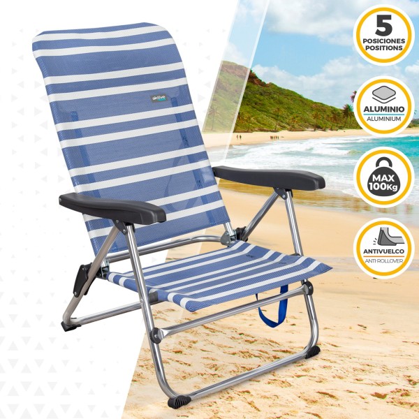 Pack poupança de 2 cadeiras de praia azuis e brancas 47x50x85 cm | Distrito