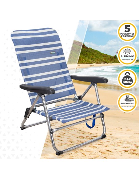 Pack poupança de 2 cadeiras de praia azuis e brancas 47x50x85 cm | Distrito