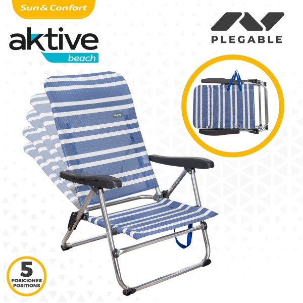 Pack poupança de 2 cadeiras de praia azuis e brancas 47x50x85 cm | Distrito
