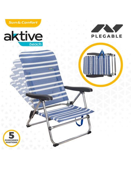 Pack poupança de 2 cadeiras de praia azuis e brancas 47x50x85 cm | Distrito