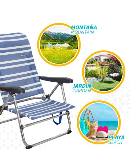Pack poupança de 2 cadeiras de praia azuis e brancas 47x50x85 cm | Distrito