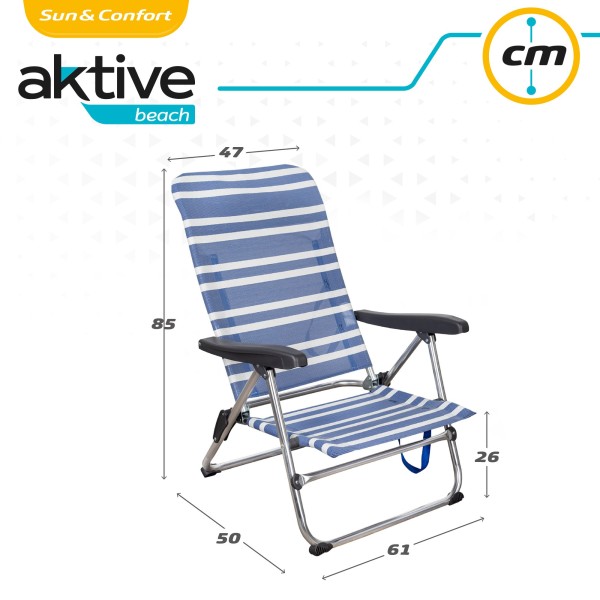 Pack poupança de 2 cadeiras de praia azuis e brancas 47x50x85 cm | Distrito