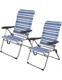 Pack poupança de 2 cadeiras de praia azuis e brancas 47x63x93 cm | Distrito