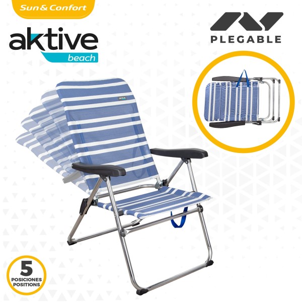 Pack poupança de 2 cadeiras de praia azuis e brancas 47x63x93 cm | Distrito
