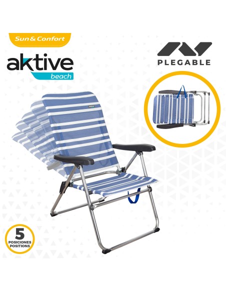 Pack poupança de 2 cadeiras de praia azuis e brancas 47x63x93 cm | Distrito