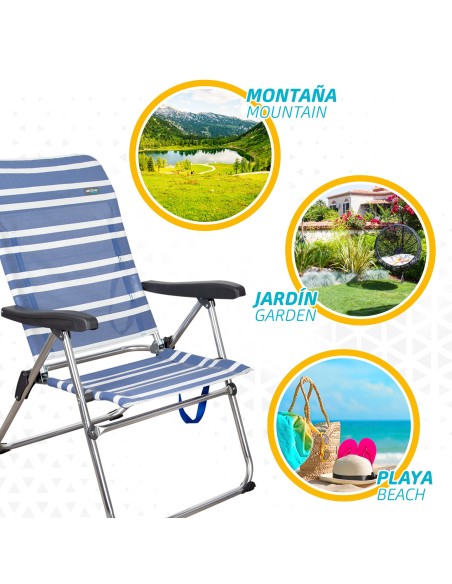 Pack poupança de 2 cadeiras de praia azuis e brancas 47x63x93 cm | Distrito