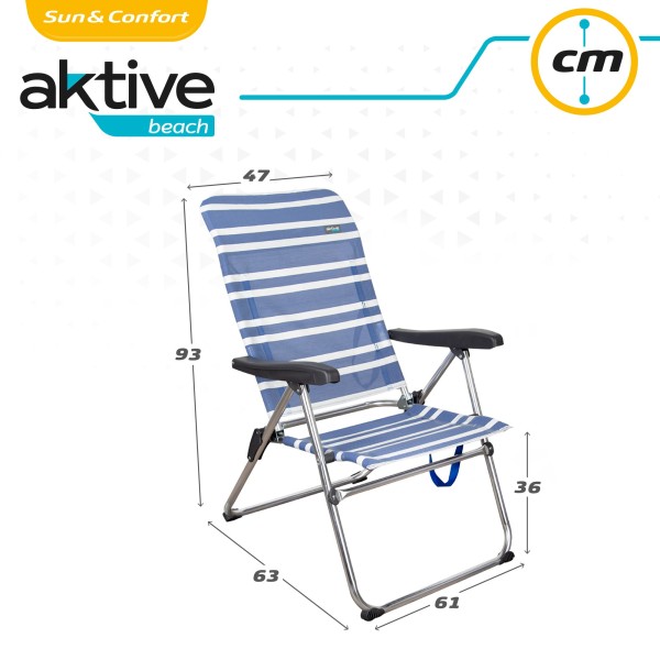 Pack poupança de 2 cadeiras de praia azuis e brancas 47x63x93 cm | Distrito