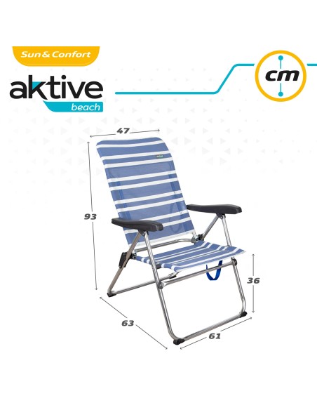 Pack poupança de 2 cadeiras de praia azuis e brancas 47x63x93 cm | Distrito