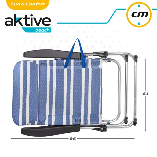 Pack poupança de 2 cadeiras de praia azuis e brancas 47x63x93 cm | Distrito