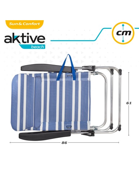 Pack poupança de 2 cadeiras de praia azuis e brancas 47x63x93 cm | Distrito