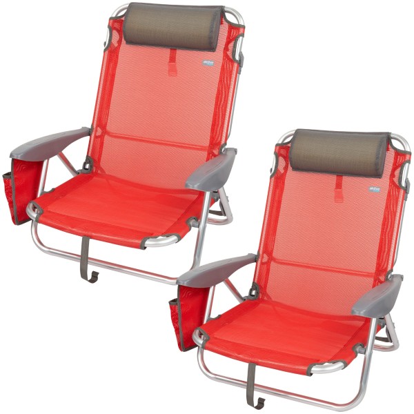 Pack poupança de 2 cadeiras de praia vermelhas 51x45x76 cm | Distrito