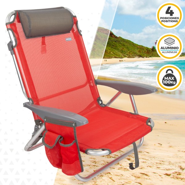Pack poupança de 2 cadeiras de praia vermelhas 51x45x76 cm | Distrito