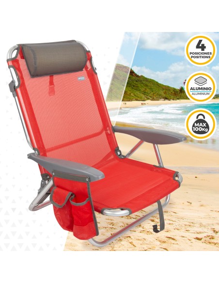 Pack poupança de 2 cadeiras de praia vermelhas 51x45x76 cm | Distrito