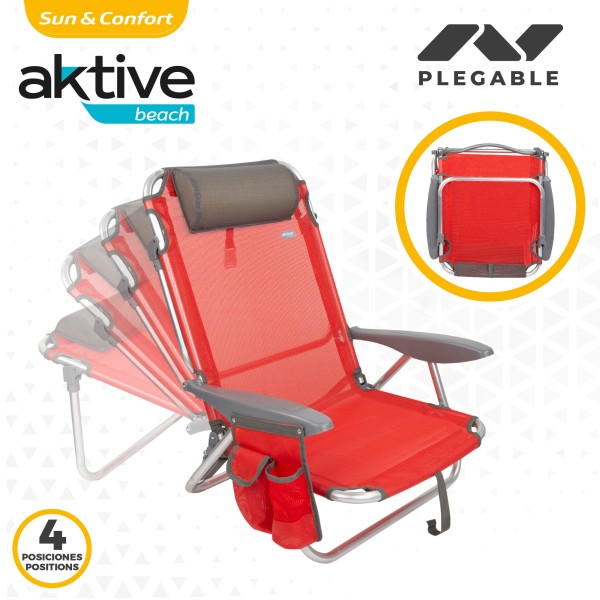 Pack poupança de 2 cadeiras de praia vermelhas 51x45x76 cm | Distrito