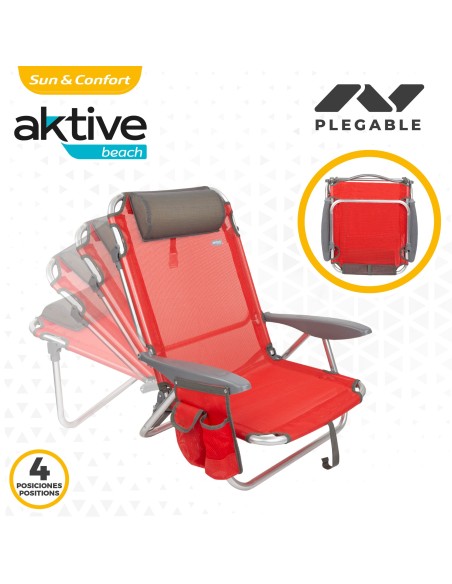 Pack poupança de 2 cadeiras de praia vermelhas 51x45x76 cm | Distrito