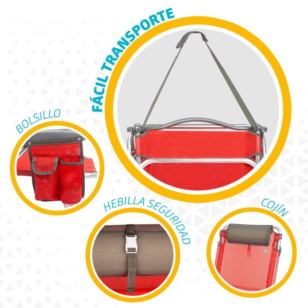 Pack poupança de 2 cadeiras de praia vermelhas 51x45x76 cm | Distrito