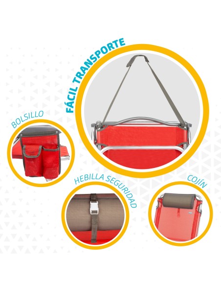 Pack poupança de 2 cadeiras de praia vermelhas 51x45x76 cm | Distrito