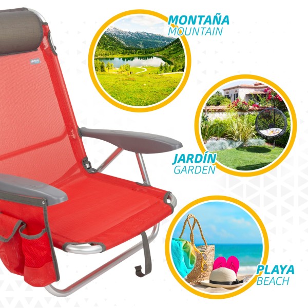 Pack poupança de 2 cadeiras de praia vermelhas 51x45x76 cm | Distrito