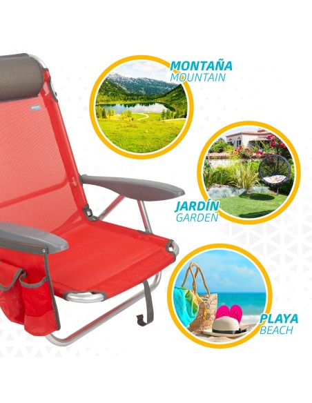 Pack poupança de 2 cadeiras de praia vermelhas 51x45x76 cm | Distrito