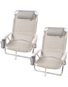 Pack poupança de 2 cadeiras de praia bege 51x45x76 cm | Distrito