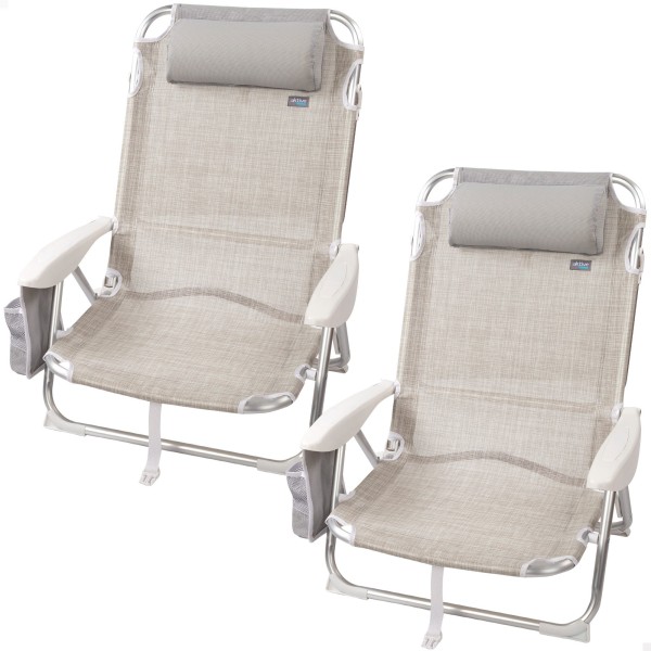 Pack poupança de 2 cadeiras de praia bege 51x45x76 cm | Distrito
